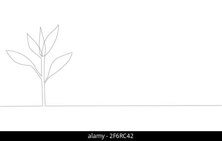 Einzelne kontinuierliche Linie Kunst wächst sprießen. Pflanze Blätter Samen wachsen Boden Keimling Öko natürliche Farm Konzept Design eine Skizze skizzieren Zeichnung Stock Vektor