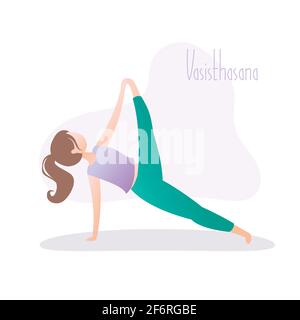 Mädchen, die Yoga-Pose, Seitenplankenpose oder Vasisthasana Asana in hatha Yoga, Vektor-Illustration im trendigen Stil Stock Vektor