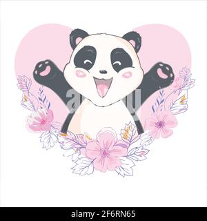 Liebe den Panda mit dem Herzen auf weißem Hintergrund Stock Vektor