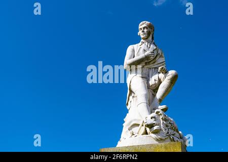 Ansicht der Robert Burns Statue in Dumfries in Dumfries und Galloway, Schottland, Großbritannien Stockfoto