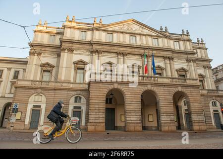 Mailand Italien März 29 2021: Außenansicht des Teatro alla Scala in Mailand berühmt auf der ganzen Welt für seine Darstellungen Stockfoto