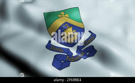 3D Illustration einer wehenden irischen Stadtflagge von Cobh Stockfoto