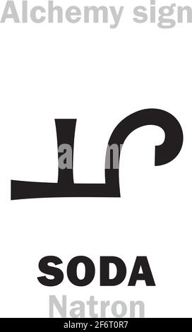 Alchemie Alphabet: SODA (Natron), SODAASCHE (Sal Soda), Waschsoda, natives Soda, Sodakristalle. Natriumcarbonat: [Na₂CO₃]. Natron: [Na₂CO₃•10H₂O]. Stock Vektor