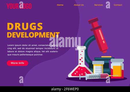 Vorlage für die Landing Page zur Darstellung von Vektordarstellungskonzepts für die Arzneimittelentwicklung Stock Vektor