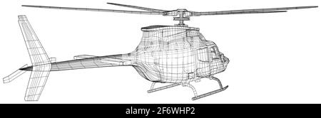 Vektordarstellung Hubschrauber. Drahtrahmen-Vektor, Lufttransport. EPS10-Format. Hubschrauber auf weißem Hintergrund. Vektor aus 3d erstellt Stock Vektor