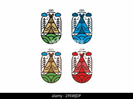 Farbenfrohes Campingzelt-Badge-Set Stock Vektor