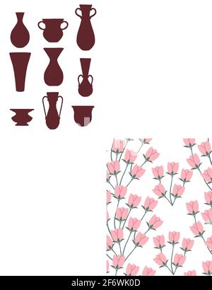 Braune Silhouette Set von dekorativen Ton Krüge modernen Krug Design Vektor Illustration isoliert auf weißem Hintergrund. Stock Vektor