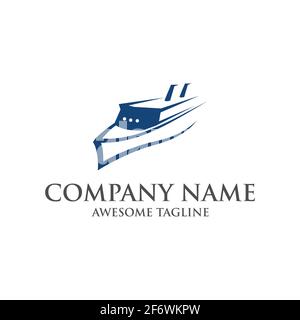 Abstraktes Schiffslogo. yacht-Symbol. Seeschiffgrafik. Symbol für Schiffstransport. Nautisches Symbol. vektor-Logo-Vorlage bereit für den Einsatz Stock Vektor