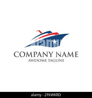 Abstraktes Schiffslogo. yacht-Symbol. Seeschiffgrafik. Symbol für Schiffstransport. Nautisches Symbol. vektor-Logo-Vorlage bereit für den Einsatz Stock Vektor