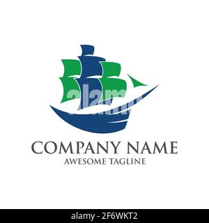 Abstraktes Schiffslogo. yacht-Symbol. Seeschiffgrafik. Symbol für Schiffstransport. Nautisches Symbol. vektor-Logo-Vorlage bereit für den Einsatz Stock Vektor