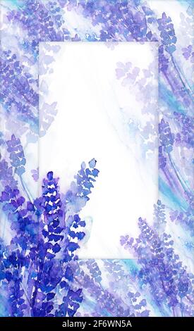 Hintergrund von lila Lavendel Blumen in Aquarell-Stil. Rechteckige Form Stockfoto