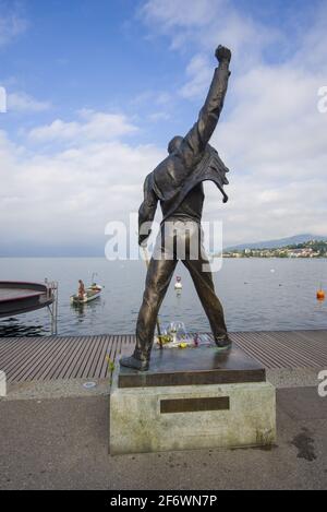 Freddie Mercury Statue am Ufer des Genfer Sees in Montreux, Schweiz Stockfoto