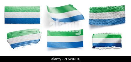 Set der Nationalflagge von Sierra Leone auf einem Weißer Hintergrund Stockfoto