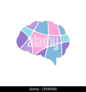 Symbol für Gehirnfarbe. Konzept der Neurodiversität. Gehirn buntes Symbol oder Logo. Bewusstsein für psychische Gesundheit. Hirnverbindungen und Synapsen. Teile des Gehirns. Stock Vektor