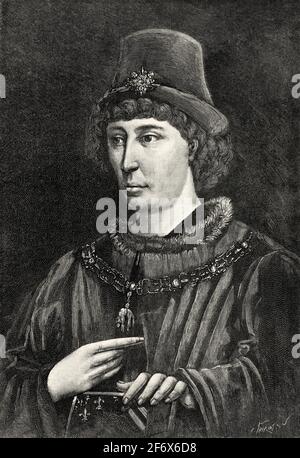 Philipp der gute (1396-1467) Herzog von Burgund als Philipp III von 1419 bis zu seinem Tod. Frankreich, Europa. Alte 19th Jahrhundert gravierte Illustration von Histoires de l'Ancien Temps 1889 Stockfoto