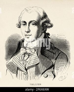 Porträt von Jean-Lambert Tallien (1767-1820) französischer Journalist und Politiker. Frankreich, Französische Revolution 18. Jahrhundert. Alte gravierte Illustration aus Histoire de la Revolution Francaise 1845 Stockfoto