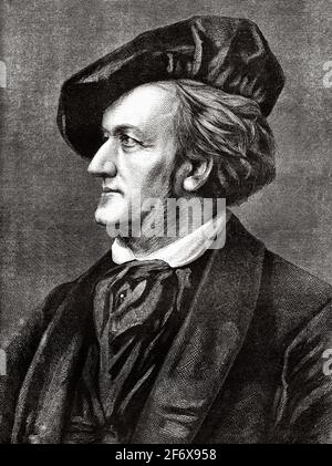 Porträt von Richard Wagner (1813-1883) deutscher Komponist. Alte Illustration aus dem 19. Jahrhundert von El Mundo Ilustrado 1879 Stockfoto