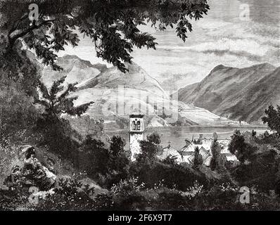 Hotel Du Parc, Lago di Lugano. Luganersee, Tessin Schweiz. Europa. Alte Illustration aus dem 19. Jahrhundert von El Mundo Ilustrado 1879 Stockfoto