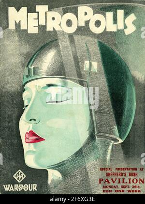 Frontcover des britischen Originalveröffentlichungsprogramms mit Grafik von BRIGITTE RUDER als Maria / der Roboter in DER METROPOLE 1927 regisseur FRITZ LANG Roman und Drehbuch Thea von Harbou Universum Film (UFA) Stockfoto