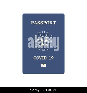 Pass covid-19 ist für eine freie Bewegung rund um die Welt ist auf einem weißen Hintergrund isoliert Es hat eine blaue und goldene Farbe. Vektorgrafik. Stock Vektor