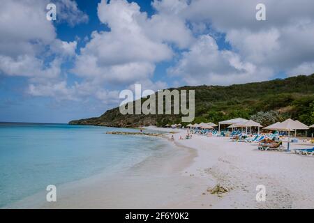 Playa Porto Marie Strand Curacao, weißer tropischer Strand mit türkisfarbenem Wasser Meer Karibisches Meer Stockfoto