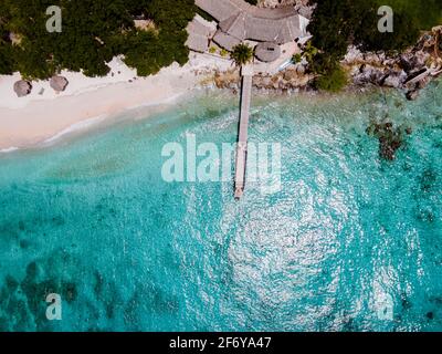 Playa Kalki tropische Insel Curacao in der Karibik, Luftblick über den Strand Playa Kalki auf der Westseite der Karibik von Curacao Niederländische Antillen azurblauen Ozean Stockfoto