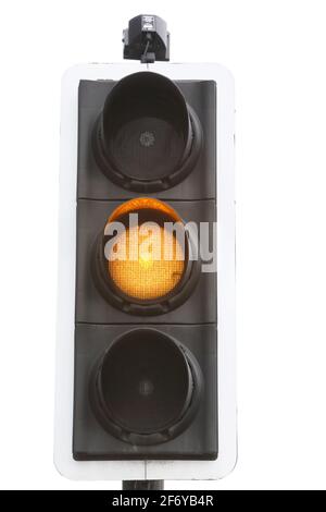 Ampel leuchtet gelb, Großbritannien Stockfoto