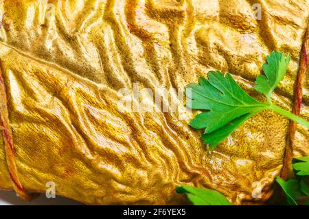 Leckeren geräucherten Fisch auf einer Platte Stockfoto