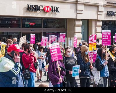 Newcastle upon Tyne, Großbritannien, 03. April 2021. Protest gegen das Polizei- und Verbrechensgesetz der Regierungen, das der Polizei und dem Innenminister die Befugnis geben würde, Proteste zu verhindern. Gaul NE News/Alamy News Stockfoto