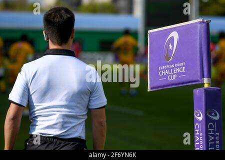 Monigo Stadium, Treviso, Italien. April 2021. Challenge Cup Flagge mit einem Schiedsrichter während Benetton Treviso gegen SUA LG Agen, Rugby Challenge Cup - Foto Ettore Griffoni/LM Credit: LiveMedia/Alamy Live News Stockfoto