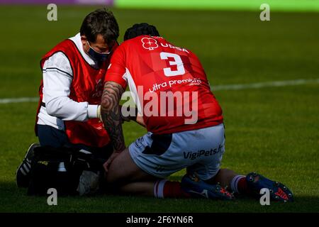 Monigo Stadium, Treviso, Italien. April 2021. Walter Desmaison (Agen) Verletzung während Benetton Treviso gegen SUA LG Agen, Rugby Challenge Cup - Foto Ettore Griffoni/LM Kredit: LiveMedia/Alamy Live News Stockfoto