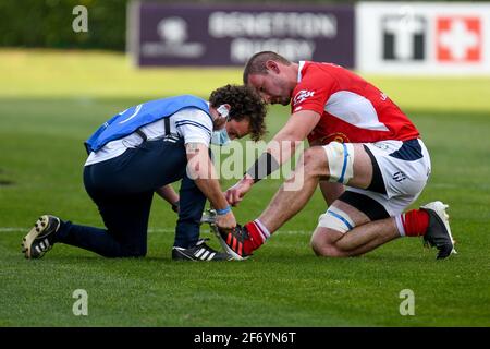 Monigo Stadium, Treviso, Italien. April 2021. Verletzung von Romain Briatte (Agen) während Benetton Treviso gegen SUA LG Agen, Rugby Challenge Cup - Foto Ettore Griffoni/LM Credit: LiveMedia/Alamy Live News Stockfoto