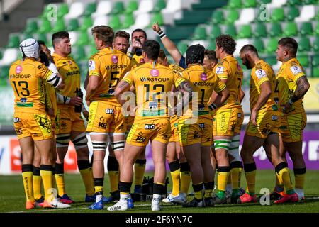 Monigo Stadium, Treviso, Italien. April 2021. Benetton Treviso während einer Wasserpause während Benetton Treviso vs SUA LG Agen, Rugby Challenge Cup - Foto Ettore Griffoni/LM Credit: LiveMedia/Alamy Live News Stockfoto