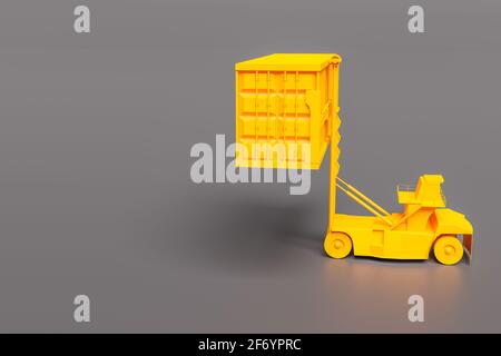 Minimale Container-Hubmaschine auf grauem Hintergrund, 3d-Darstellung Stockfoto