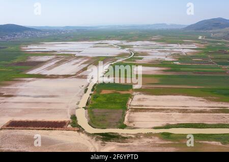 Beit Netofa Tal mit überfluteten landwirtschaftlichen Feldern in Israel unteren Galilee, Luftansicht. Stockfoto