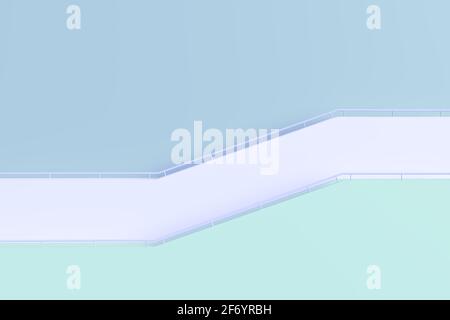 Blaues Gebäude und Treppen mit Geländer, minimale 3d-Architektur, 3d-Darstellung von Illustrationen Stockfoto