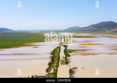 Beit Netofa Tal mit überfluteten landwirtschaftlichen Feldern in Israel unteren Galilee, Luftansicht. Stockfoto