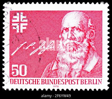 MOSKAU, RUSSLAND - 18. JANUAR 2021: Briefmarke gedruckt in Deutschland, Berlin, zeigt Friedrich L. Jahn (Pionier der Sportausbildung), Serie, um 1978 Stockfoto
