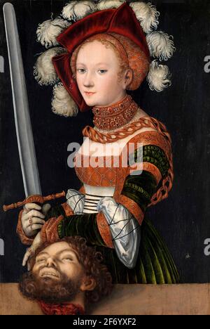 Judith mit dem Leiter der Holofernes von Lucas Cranach dem Älteren (1472-1553), Öl auf Tafel, ca. 1530. Metropolitan Museum of Art, NY Version. Stockfoto