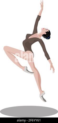 Vector flexible Ballerina in Sport Bodysuit Kleid, springen und tanzen auf spitzenschuhe. Weibliche schöne klassische Theatertänzerin Charakter üben o Stock Vektor