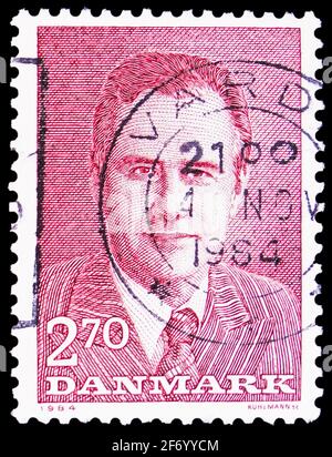 MOSKAU, RUSSLAND - 18. JANUAR 2021: In Dänemark gedruckte Briefmarke zeigt Prinz Hendrik, Jahrestage und Events Serie, um 1984 Stockfoto