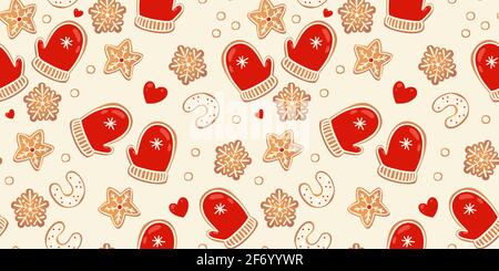Weihnachten Lebkuchen Vektor Seemeln Muster. Winter-Figuren im Cartoon-Stil. Tolle Urlaub Design Hintergrund. Neujahr im skandalinvianischen Stil. Stock Vektor