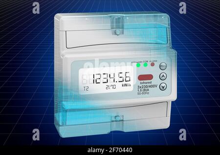 Visualisierung 3d-cad-Modell des elektrischen Zählers, Blaupause. 3D-Rendering Stockfoto