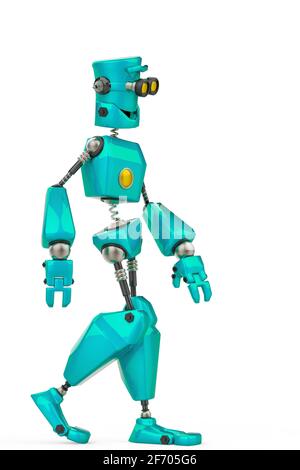 Lustige Roboter Cartoon nur zu Fuß in einem weißen Hintergrund., 3d-Illustration Stockfoto