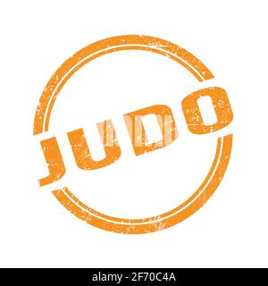 JUDO-Text auf orangefarbenem grungy Vintage-Rundstempel geschrieben. Stockfoto