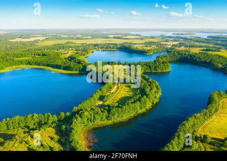 Luftaufnahme der Seen im Narachanski Nationalpark, Weißrussland Stockfoto