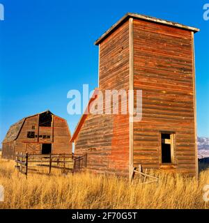 Alte Kornkammer und Scheune in der Nähe von manhattan, montana Stockfoto