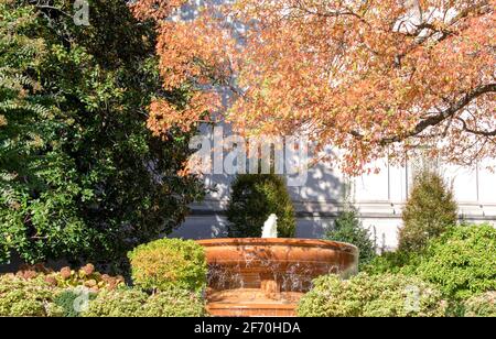 Brauner Brunnen im Park in washington dc mit Herbst Farbige Bäume Hintergrund Stockfoto