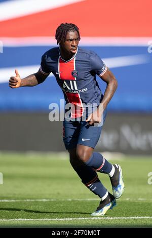 Moise Kean von PSG in Aktion während des Ligue 1-Spiels zwischen Paris Saint Germain und LOSC Lille am 03. April 2021 im Parc des Princes in Paris, Frankreich. Foto von David Niviere / ABACAPRESS.COM Stockfoto