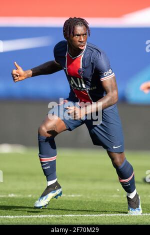 Moise Kean von PSG in Aktion während des Ligue 1-Spiels zwischen Paris Saint Germain und LOSC Lille am 03. April 2021 im Parc des Princes in Paris, Frankreich. Foto von David Niviere / ABACAPRESS.COM Stockfoto